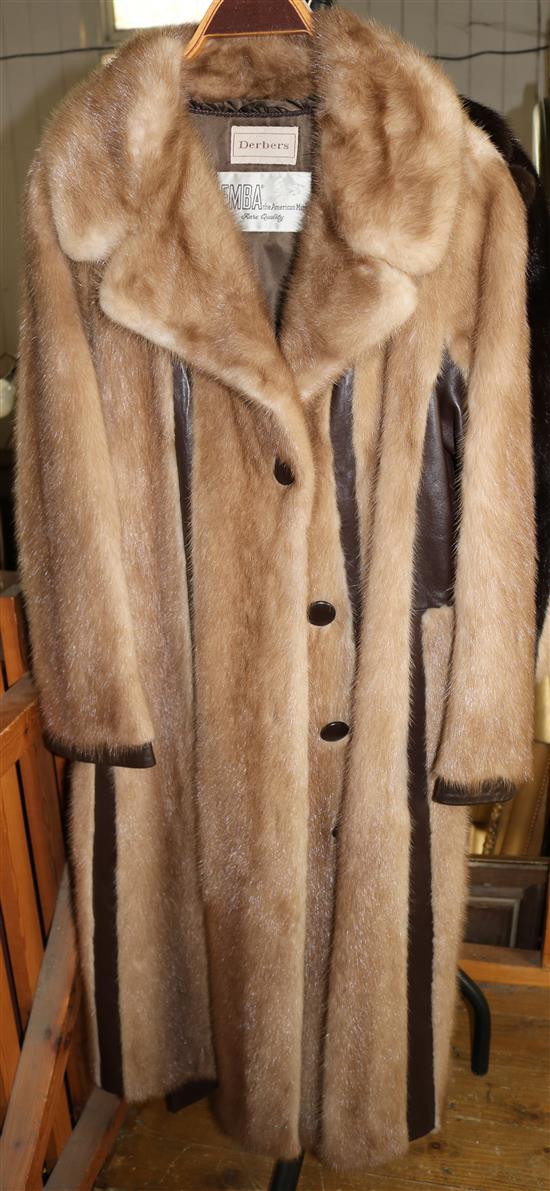Blonde mink & brown leather coat